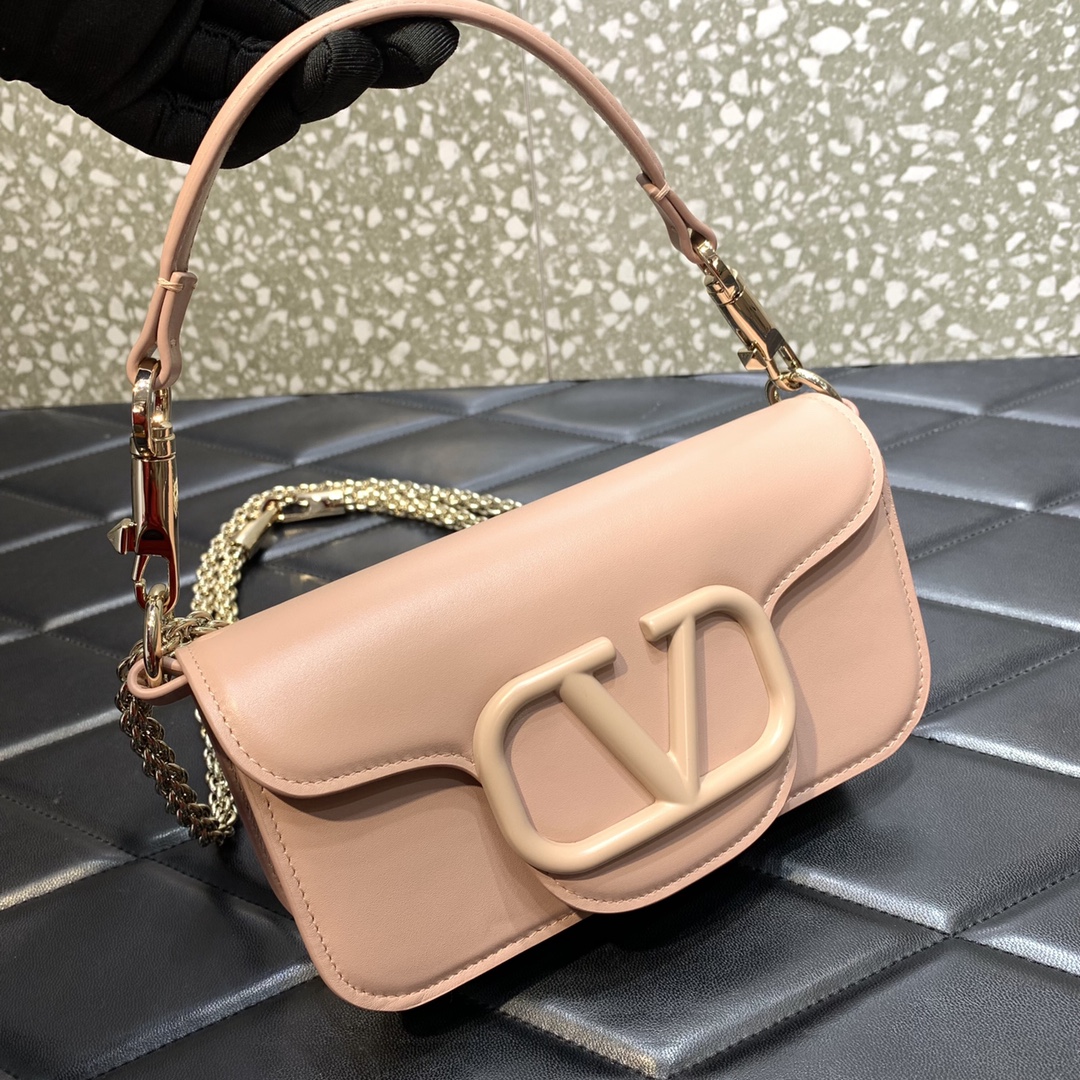 Valentino Garavani Loco Small Shoulder Bag in Nude Pink Calfskin Leather 